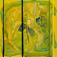 Moss Hope - contemporary abstract oil painting in green with yellow & blue