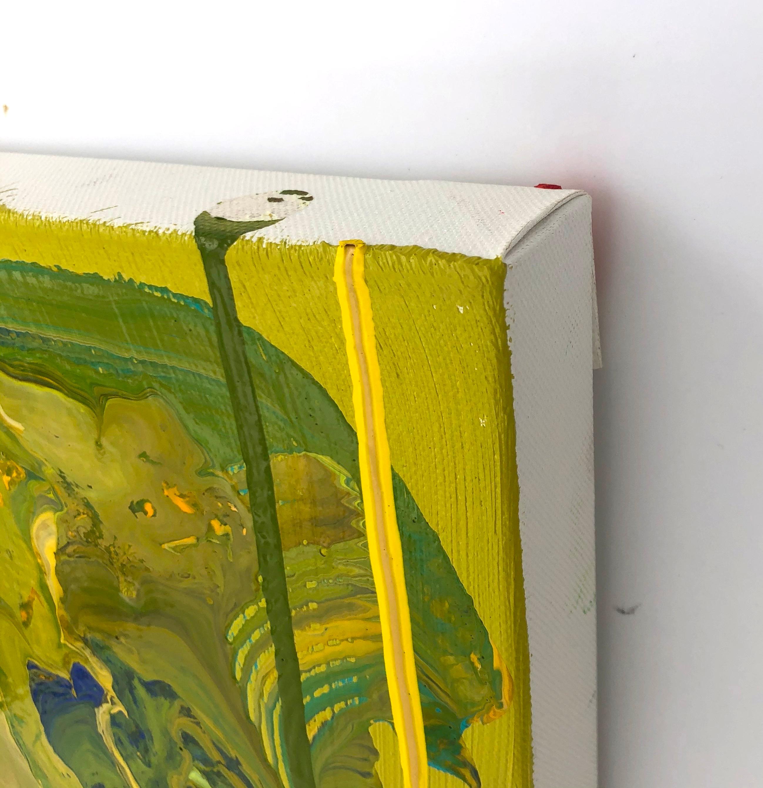 Moss Hope - peinture à l'huile abstraite contemporaine en vert avec jaune et bleu en vente 1