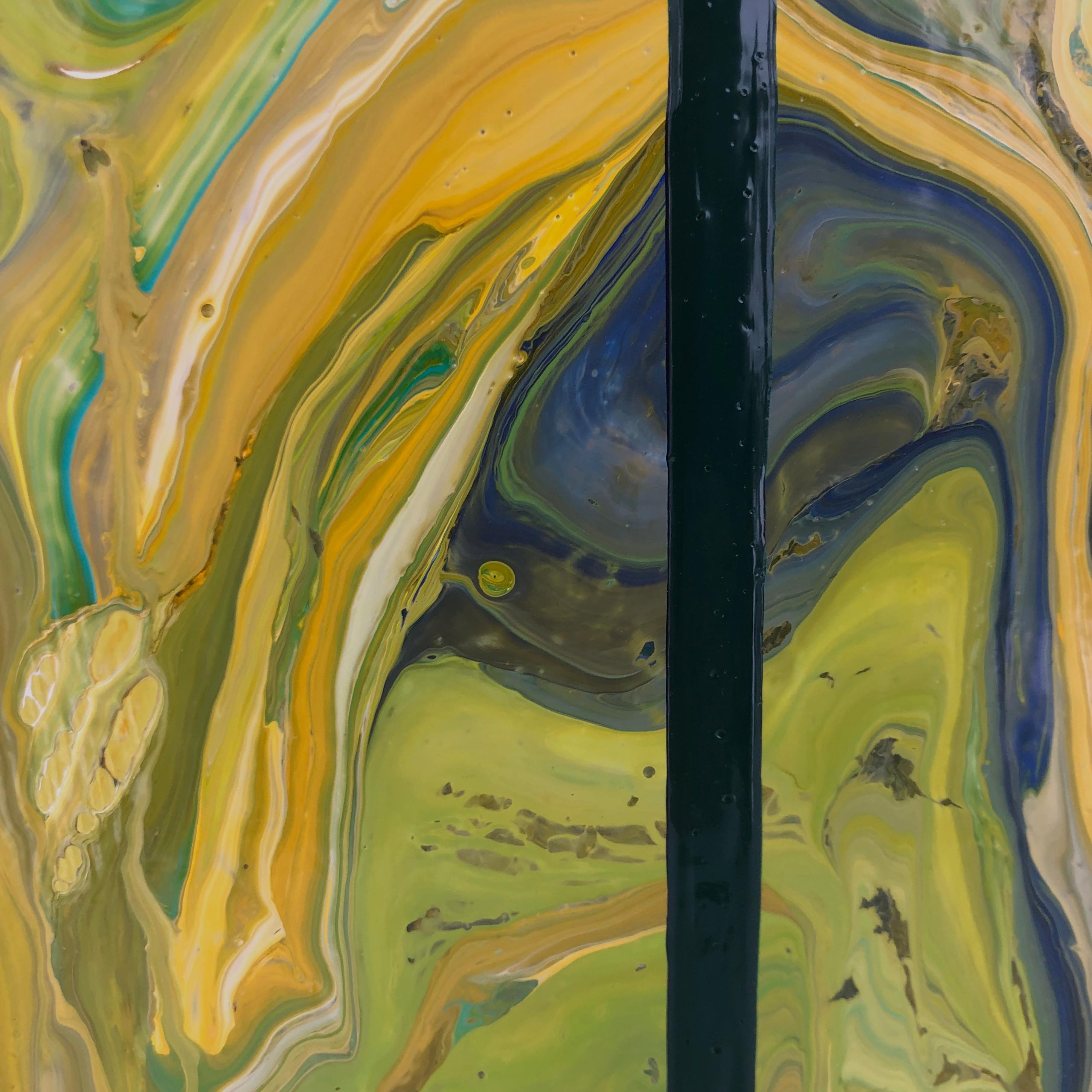 Moss Hope - peinture à l'huile abstraite contemporaine en vert avec jaune et bleu - Orange Abstract Painting par Dennis Alter