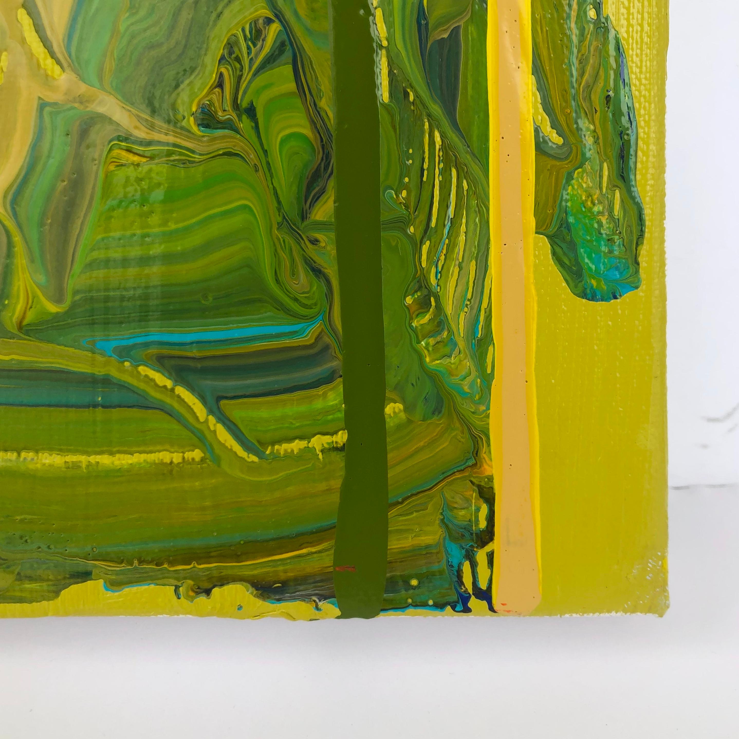 Moss Hope - peinture à l'huile abstraite contemporaine en vert avec jaune et bleu - Abstrait Painting par Dennis Alter