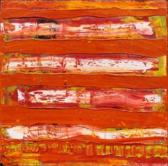 Tension: abstract expressionism oil painting w/ texture, red & white stripes