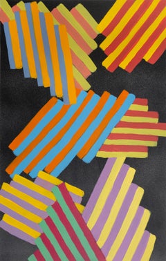 Inner Space #6: zeitgenössisches geometrisches abstraktes Gemälde:: warme Farbtöne auf dunklem Grau