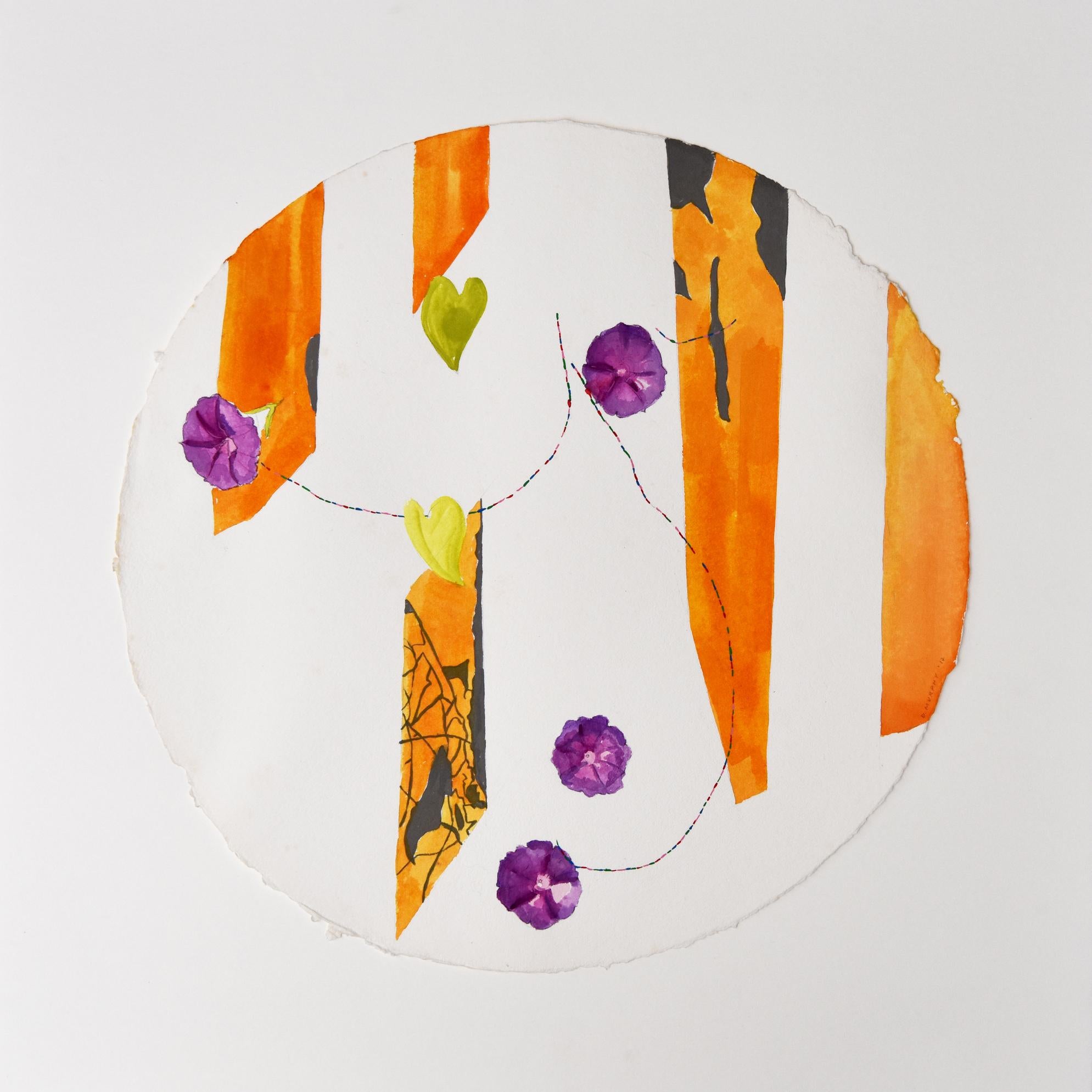 Pollinator: contemporary abstract round painting with flowers, framed square 2