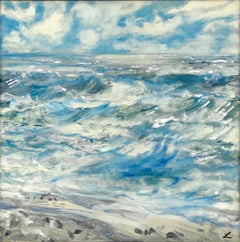 New Jersey #10 - contemporary Impressionist landscape, blue & silver sea / ocean