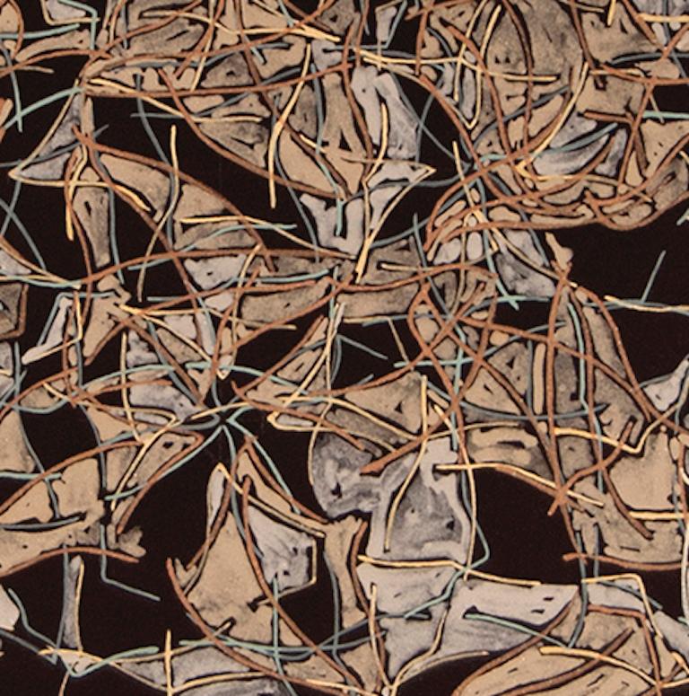 Quadratisch quadratisch: abstraktes Gemälde/Zeichnung auf schwarzem Künstlerpapier, italienischer Einfluss – Art von Nancy Agati
