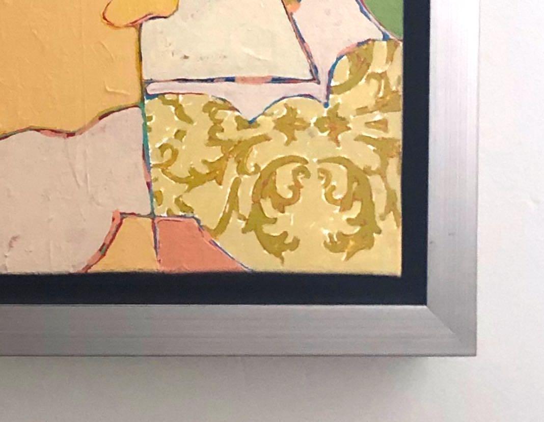 Sky Pilot: zeitgenössisches abstraktes Gemälde in Gold mit modernem Stil aus der Mitte des Jahrhunderts (Gelb), Landscape Painting, von Joseph McAleer