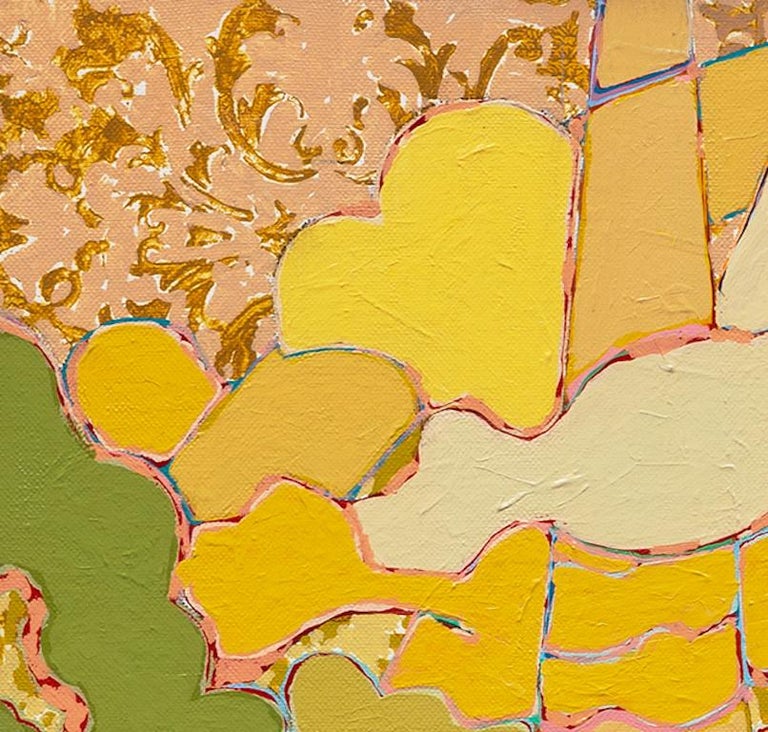 Sky Pilot: contemporary abstract painting on canvas; green, yellow, pink & gold - Abstract Painting by Joseph McAleer