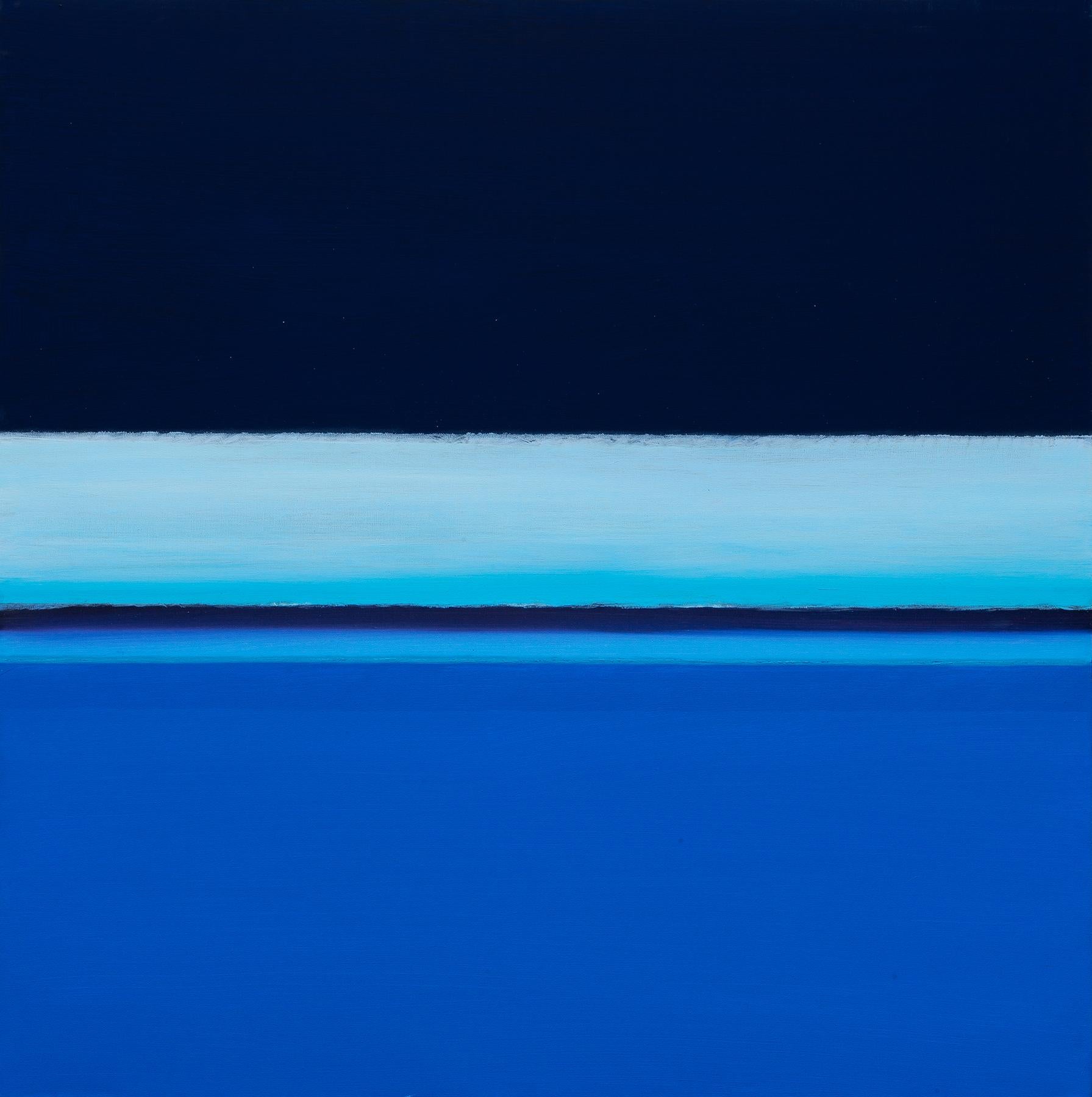 Abstract Painting Joseph McAleer - River of Dreams II : peinture de paysage abstrait avec eau bleue et ciel nocturne