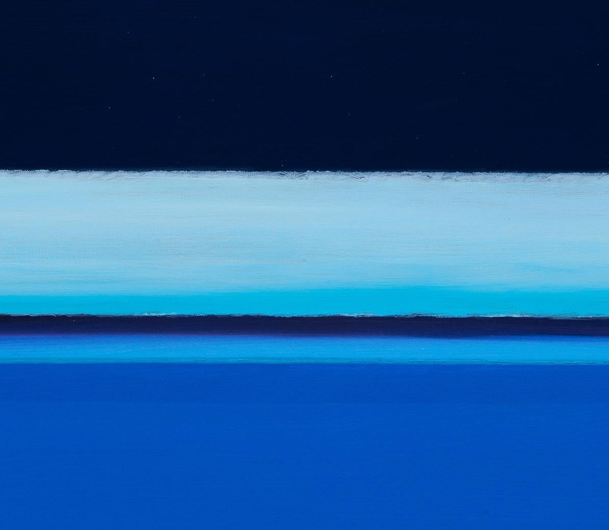 River of Dreams II: abstract landscape painting with blue water and night sky - Painting by Joseph McAleer