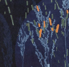 Winter Solstice II: abstract monotype print & painting on paper; shades of blue