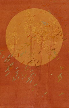 Automne Equinox I : impression de monotype abstrait et peinture sur papier en orange et rouge