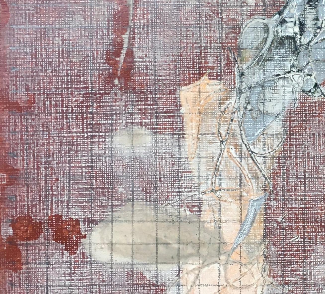 Trinidad I: contemporary abstract painting / drawing on paper, red w/ metallic - Painting by Antonio Puri