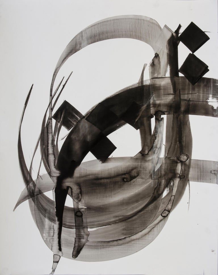 Nazanin Moghbeli Abstract Painting - Etude 11 - abstract calligraphy ink drawing / painting on paper in black & white