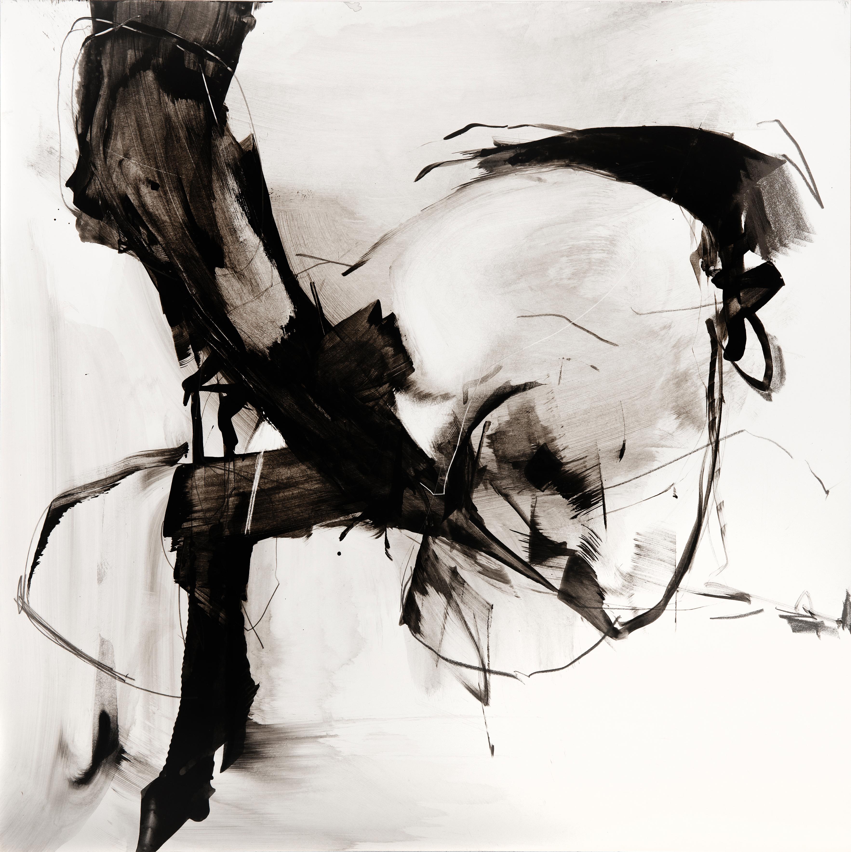Melody - abstract calligraphy ink drawing / painting on clayboard, black & white