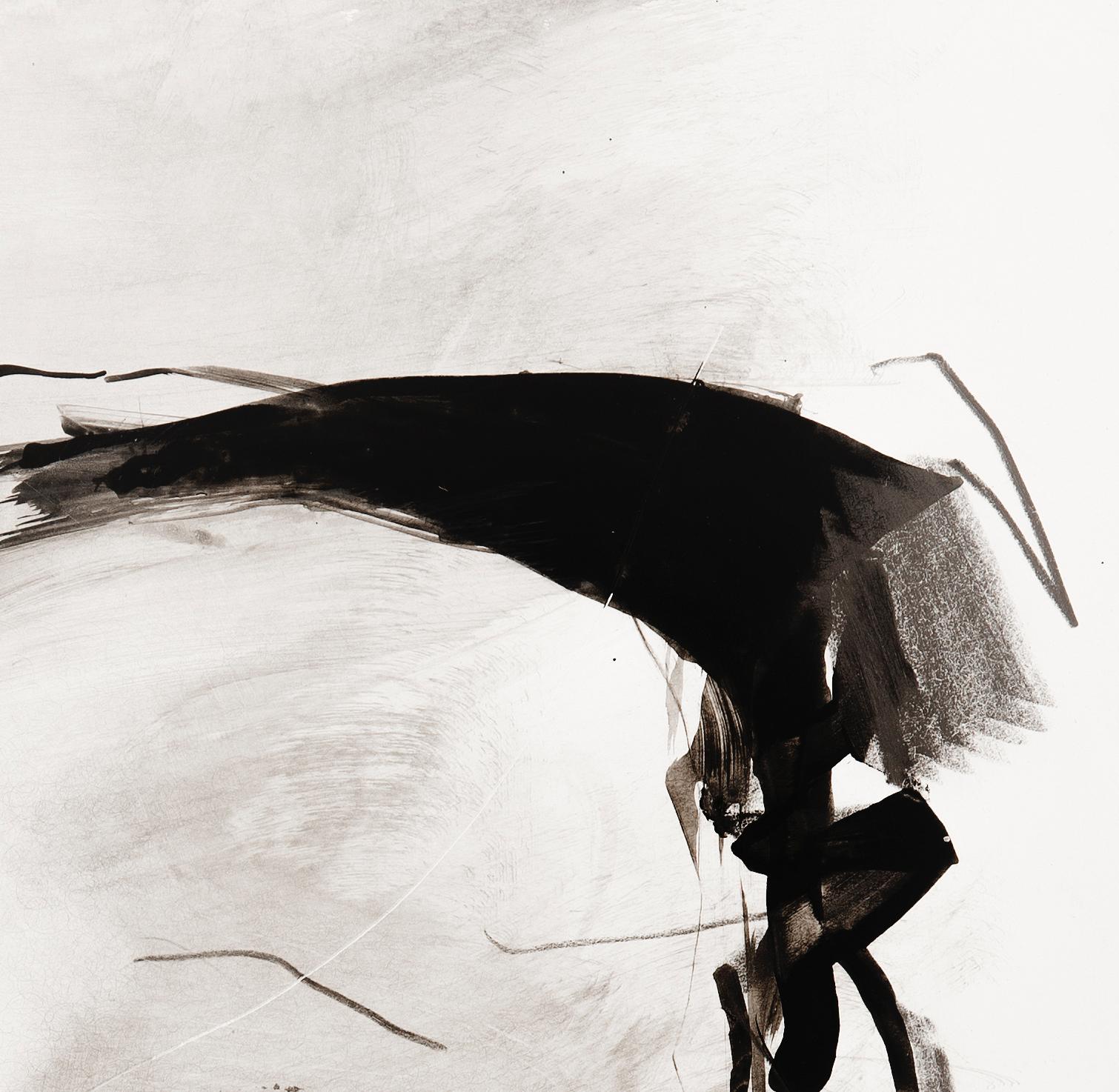 Abstrakte Kalligraphie-Tintezeichnung / Gemälde auf Tonwand, Schwarz-Weiß (Grau), Abstract Drawing, von Nazanin Moghbeli