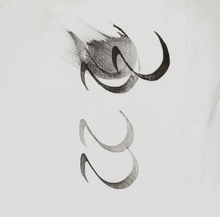 Etude 8 - abstract calligraphy ink drawing / painting on paper, in black & white - Gray Abstract Painting by Nazanin Moghbeli