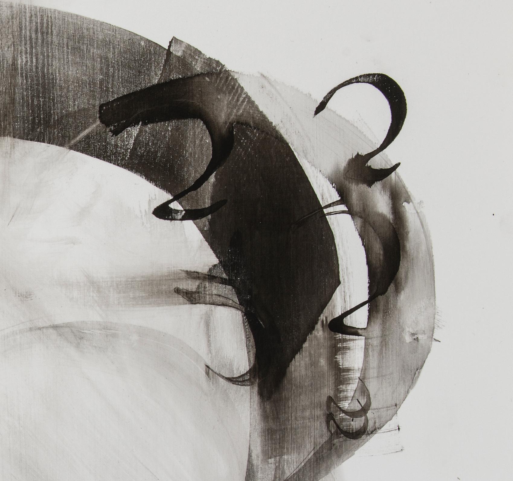 Etude 8 - dessin à l'encre et peinture à la calligraphie abstraite sur papier, en noir et blanc - Expressionnisme abstrait Painting par Nazanin Moghbeli