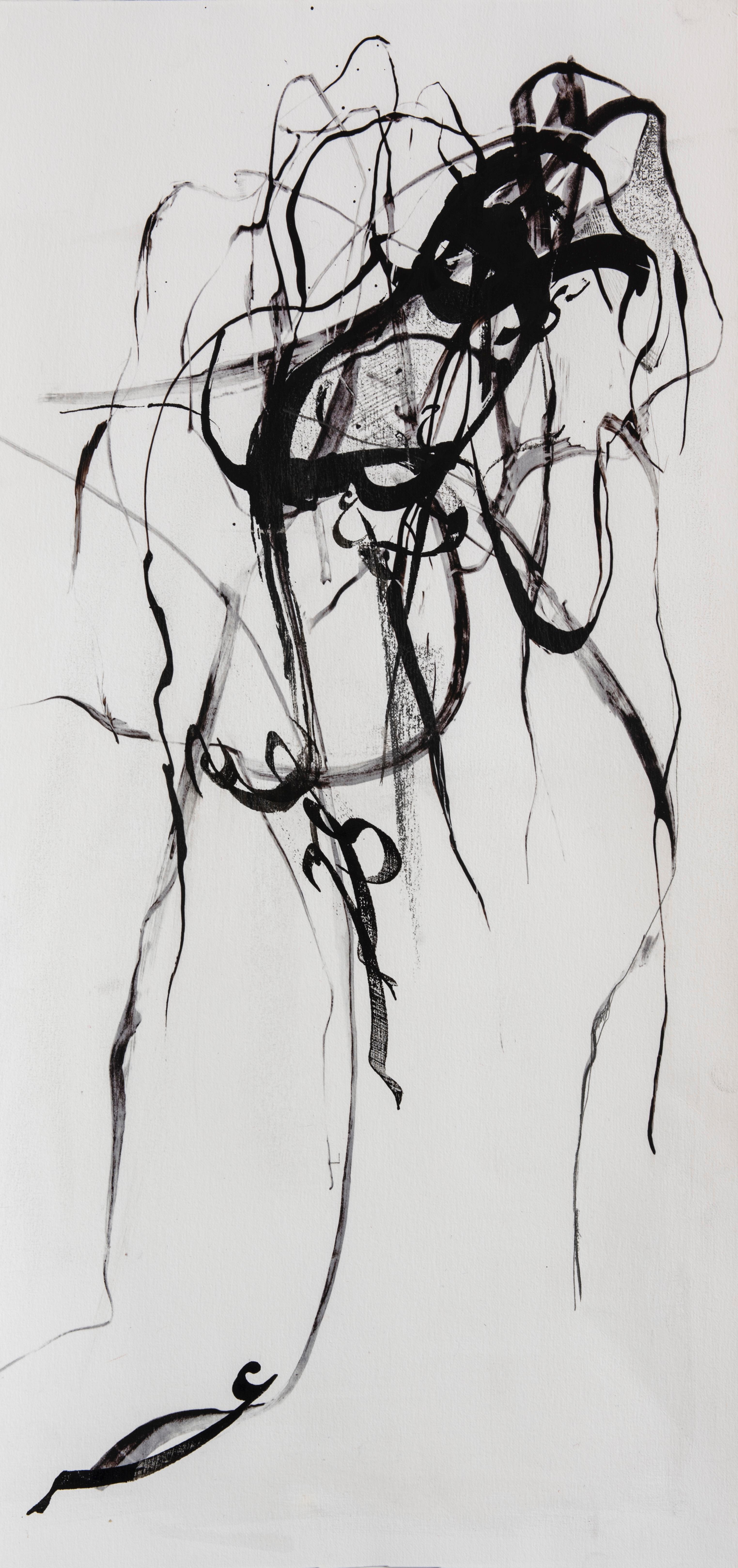 Nazanin Moghbeli Abstract Drawing - Release: black abstract Islamic calligraphy ink drawing / painting on paper