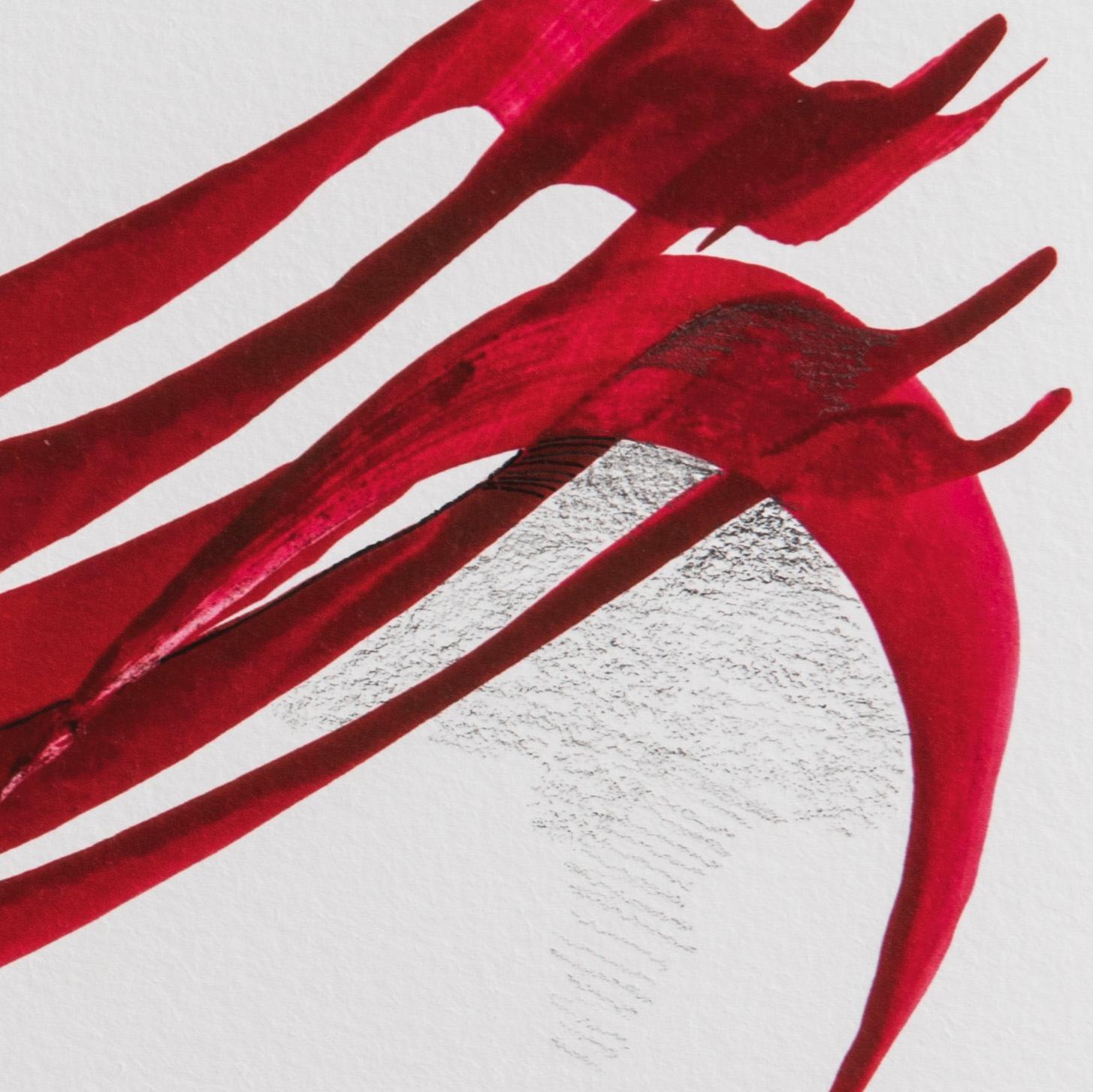 Red Dream: red abstract Islamic calligraphy ink drawing / painting on paper - Painting by Nazanin Moghbeli