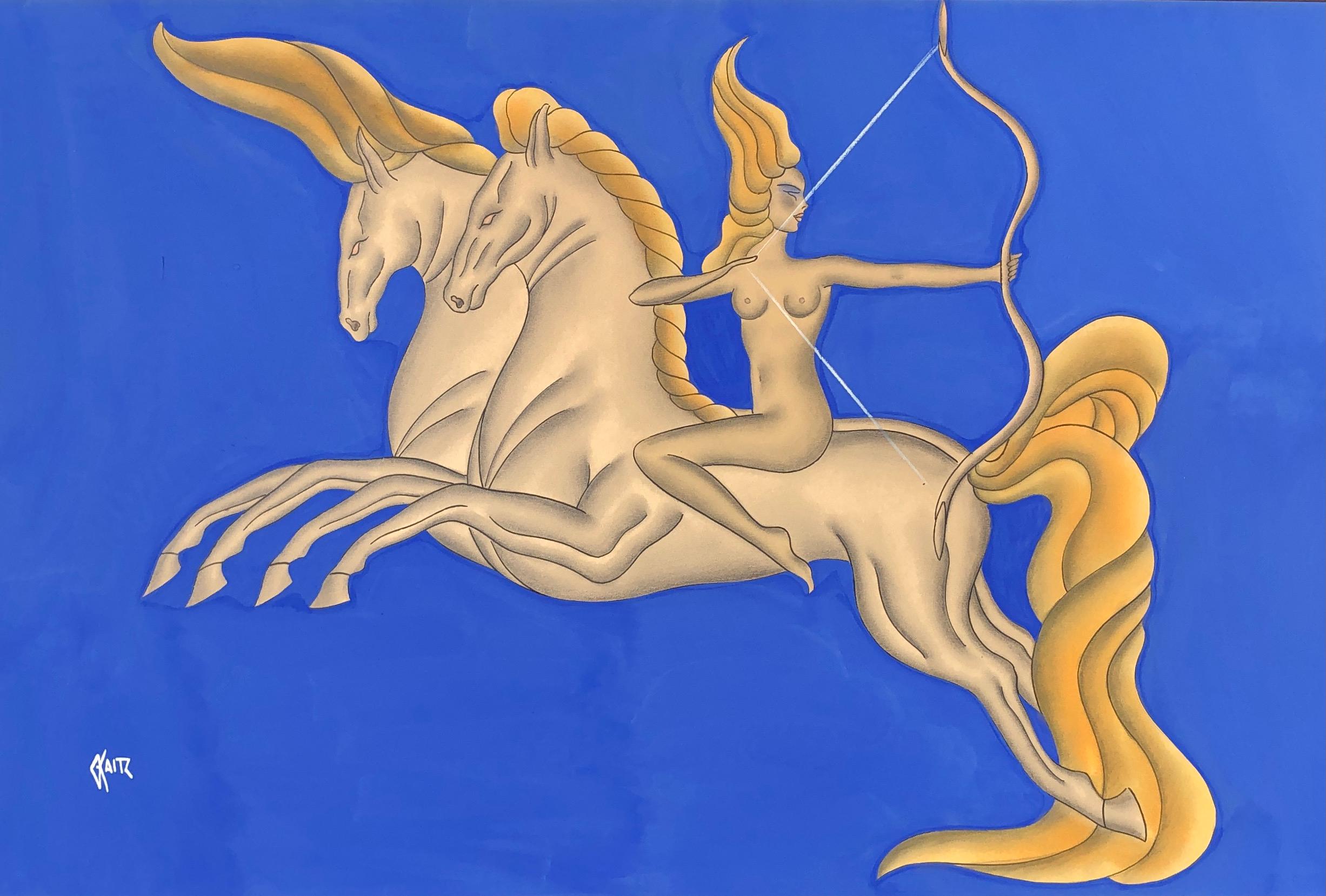 Gustave Kaitz Figurative Painting - Diana The Huntress on Horseback