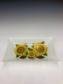 Vintage Georges Briard Glass Rectangular Sunflower Dish Tray
