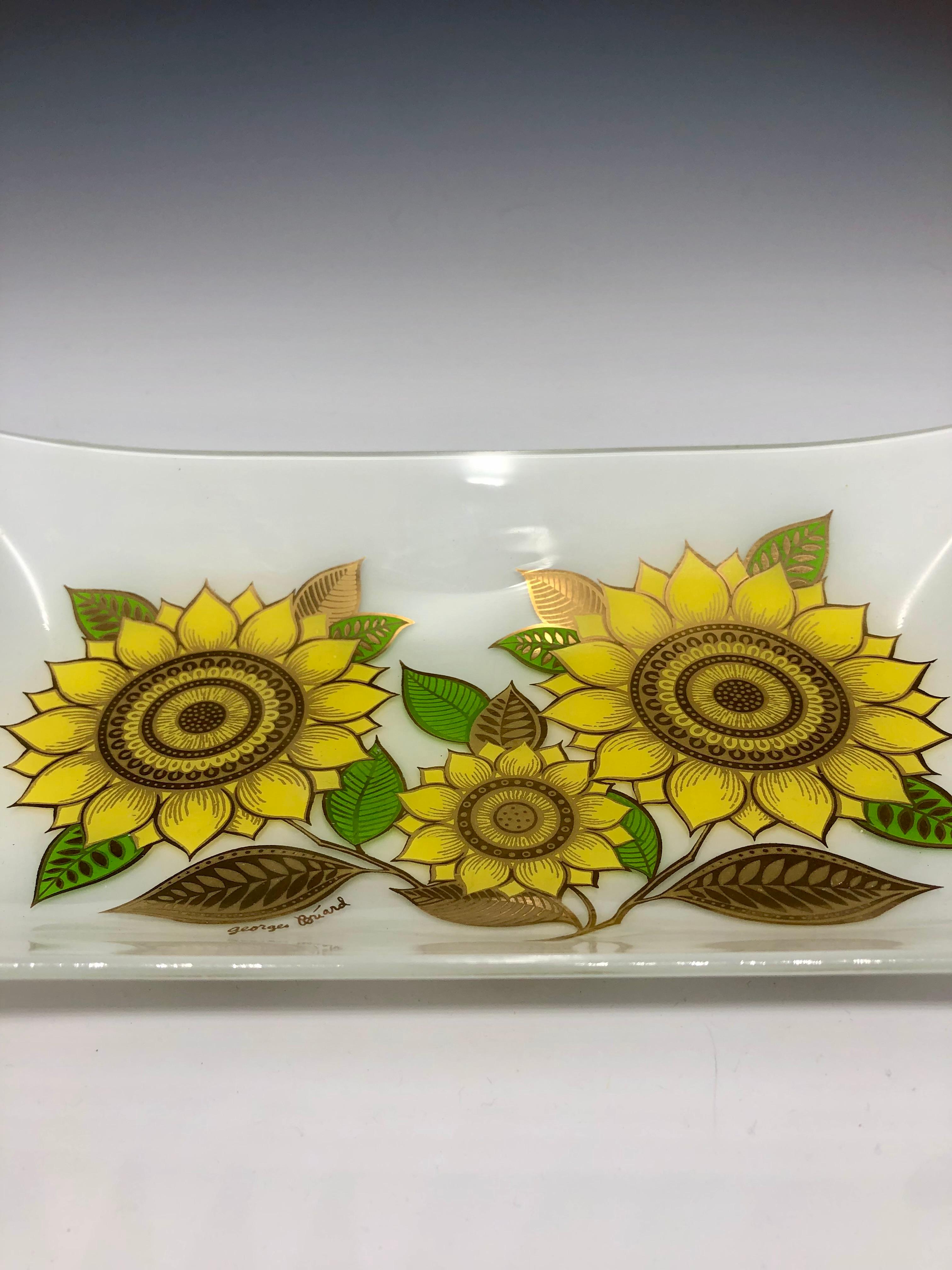 Vintage Georges Briard Glass Rectangular Sunflower Dish Tray 2