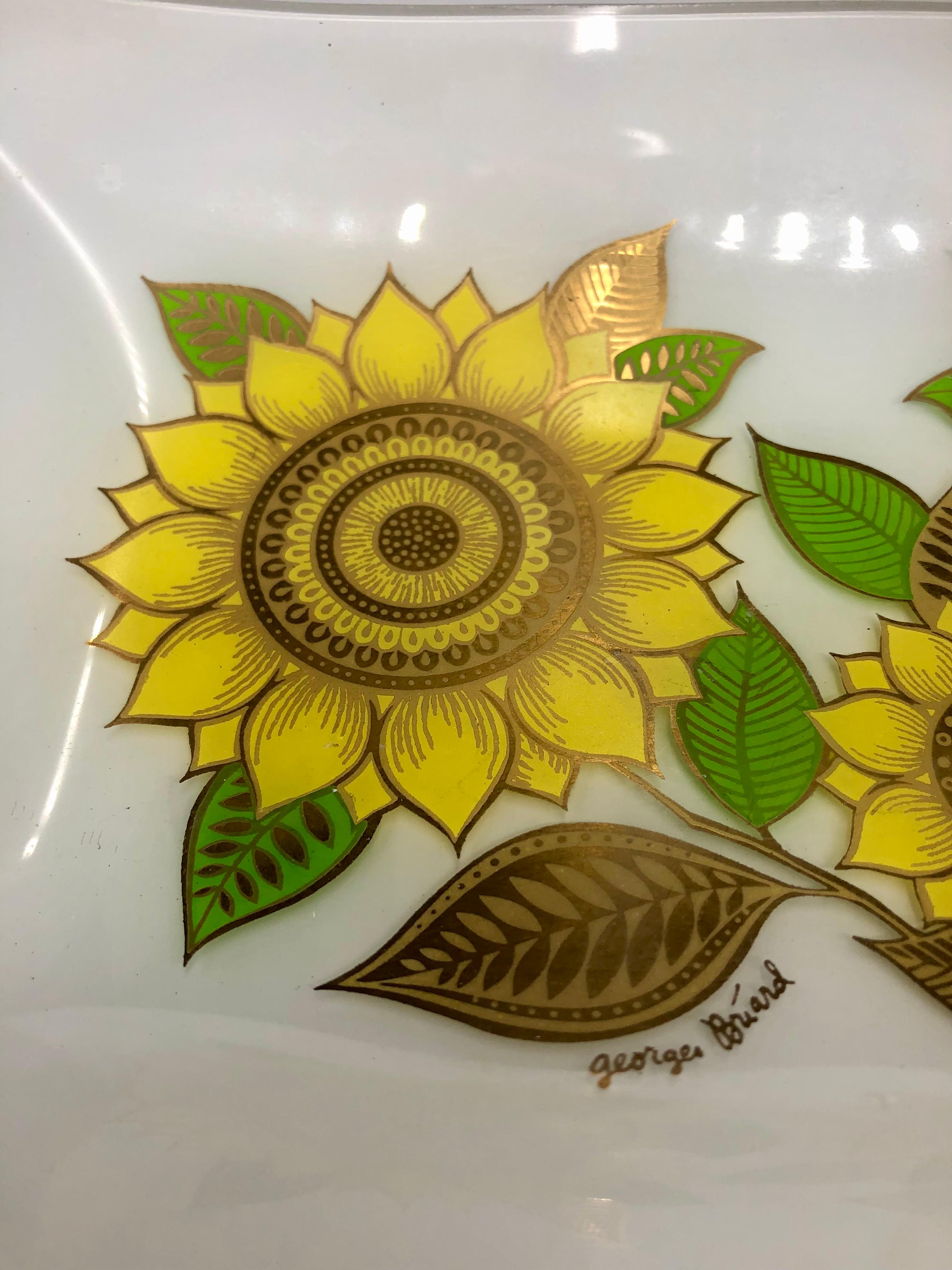 Vintage Georges Briard Glass Rectangular Sunflower Dish Tray 3