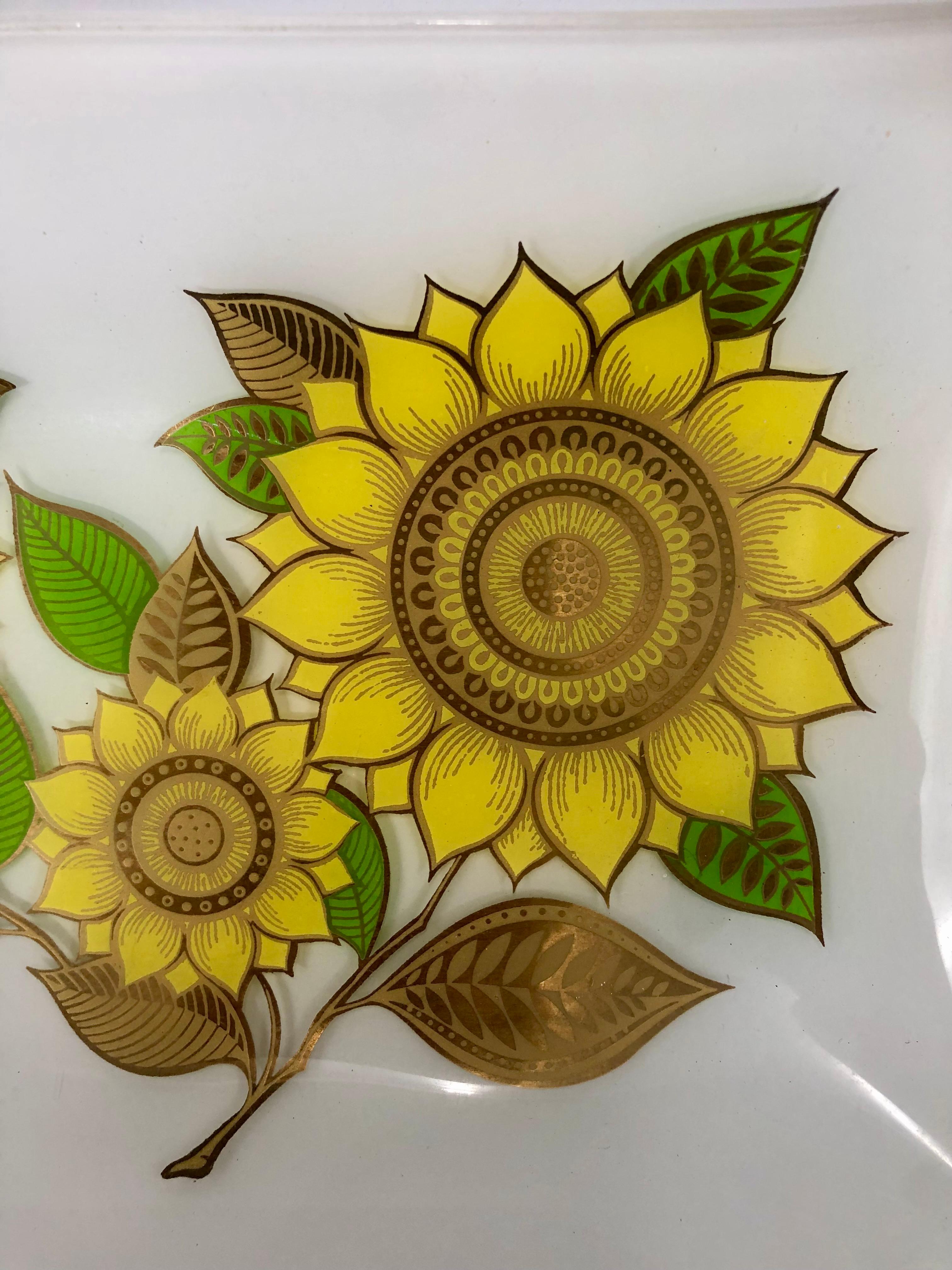 Vintage Georges Briard Glass Rectangular Sunflower Dish Tray 4