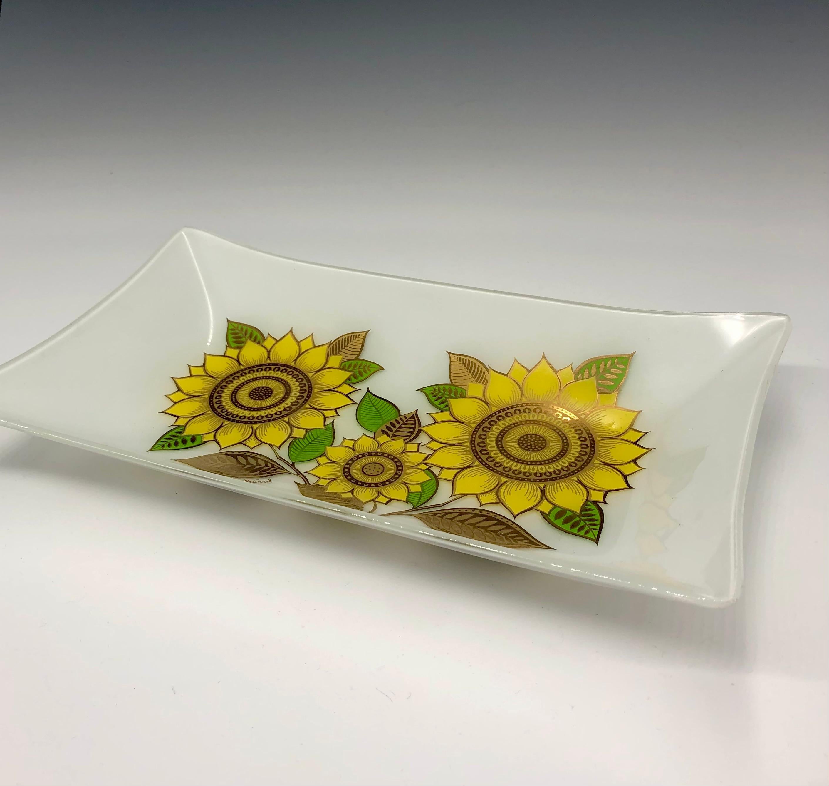 Vintage Georges Briard Glass Rectangular Sunflower Dish Tray 5