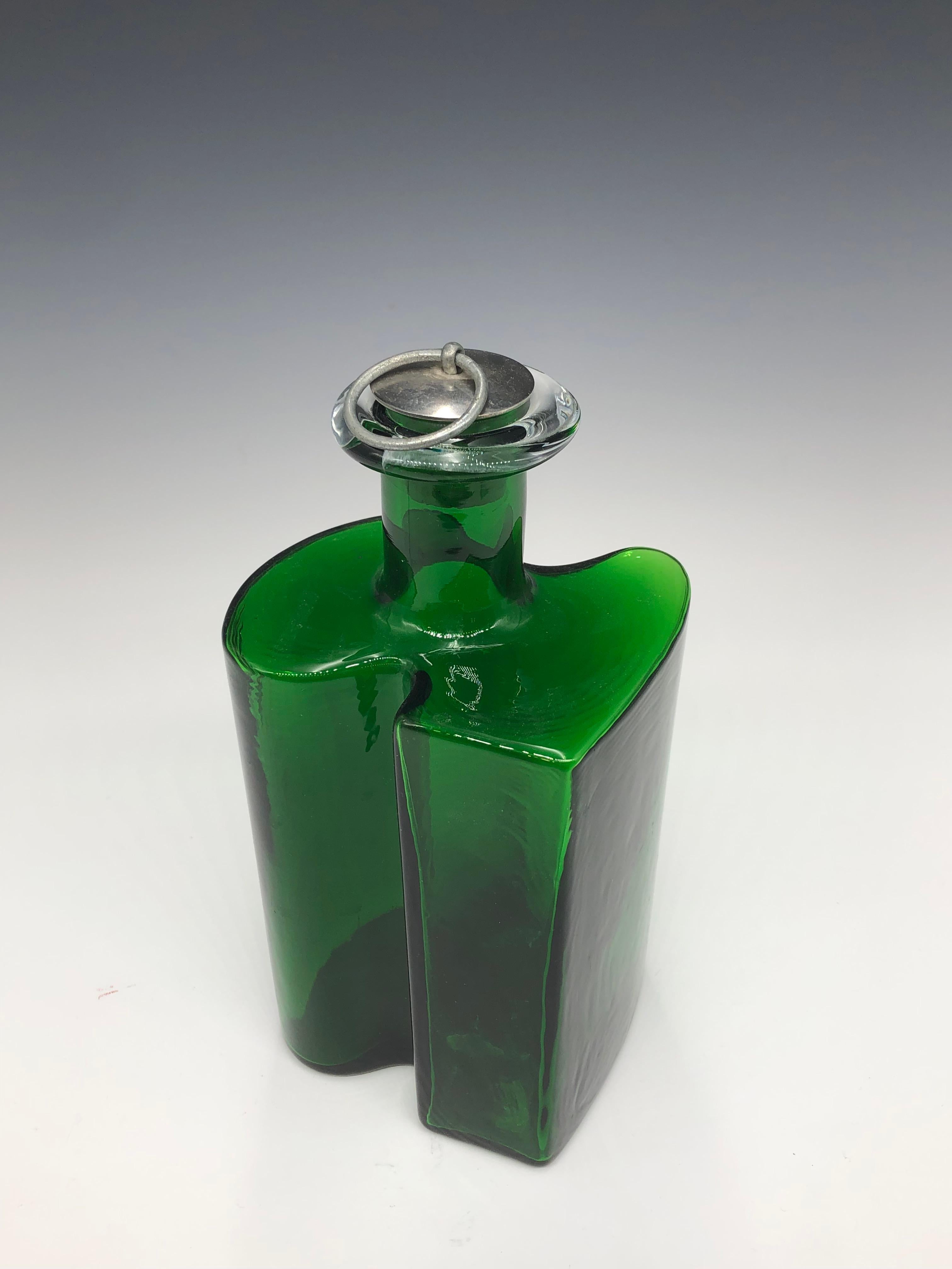 Vintage Danish Modern Holmegaard Green Glass Decanter - Art by Holmegaard Glass Company