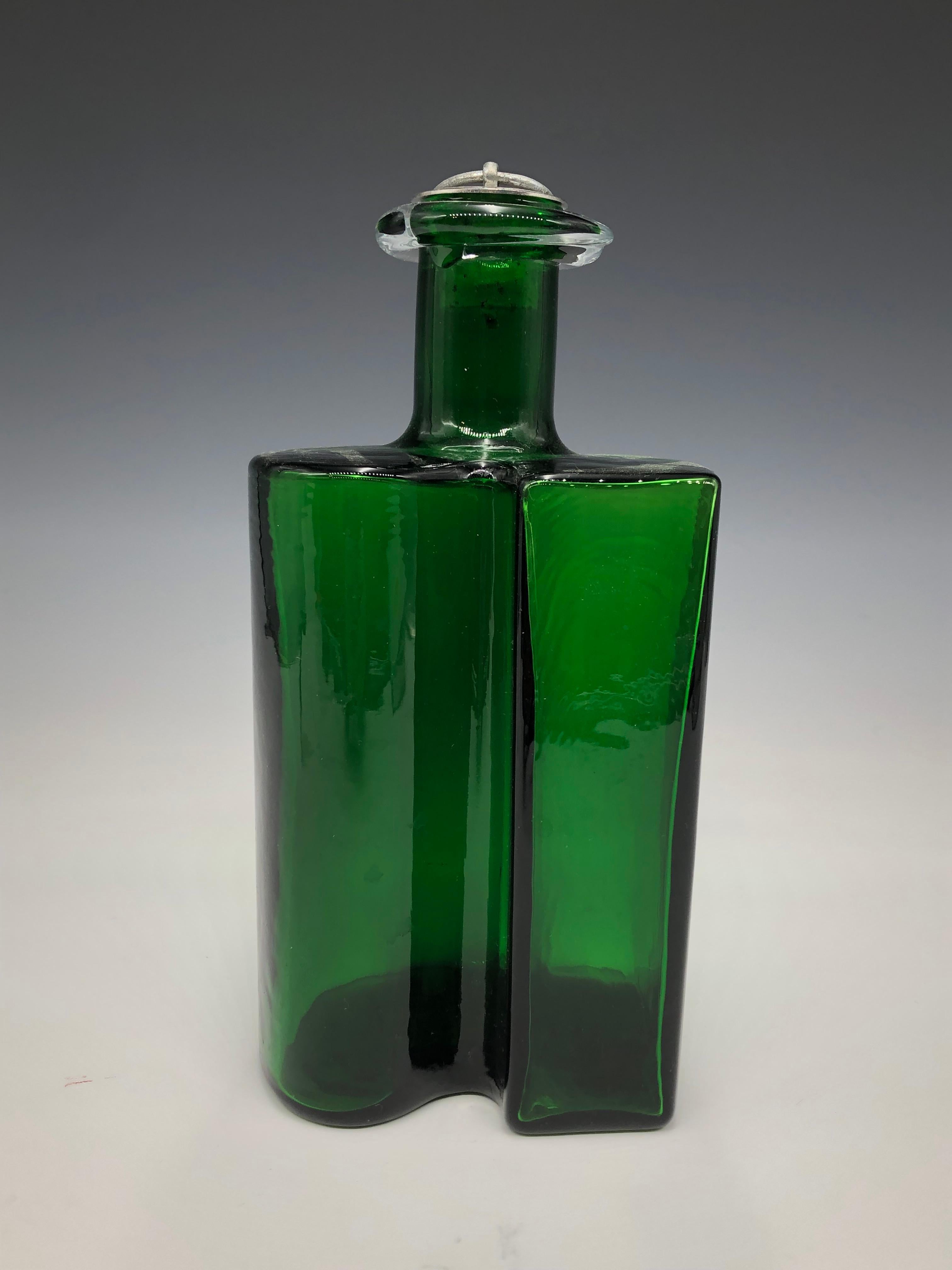 Vintage Danish Modern Holmegaard Green Glass Decanter 1
