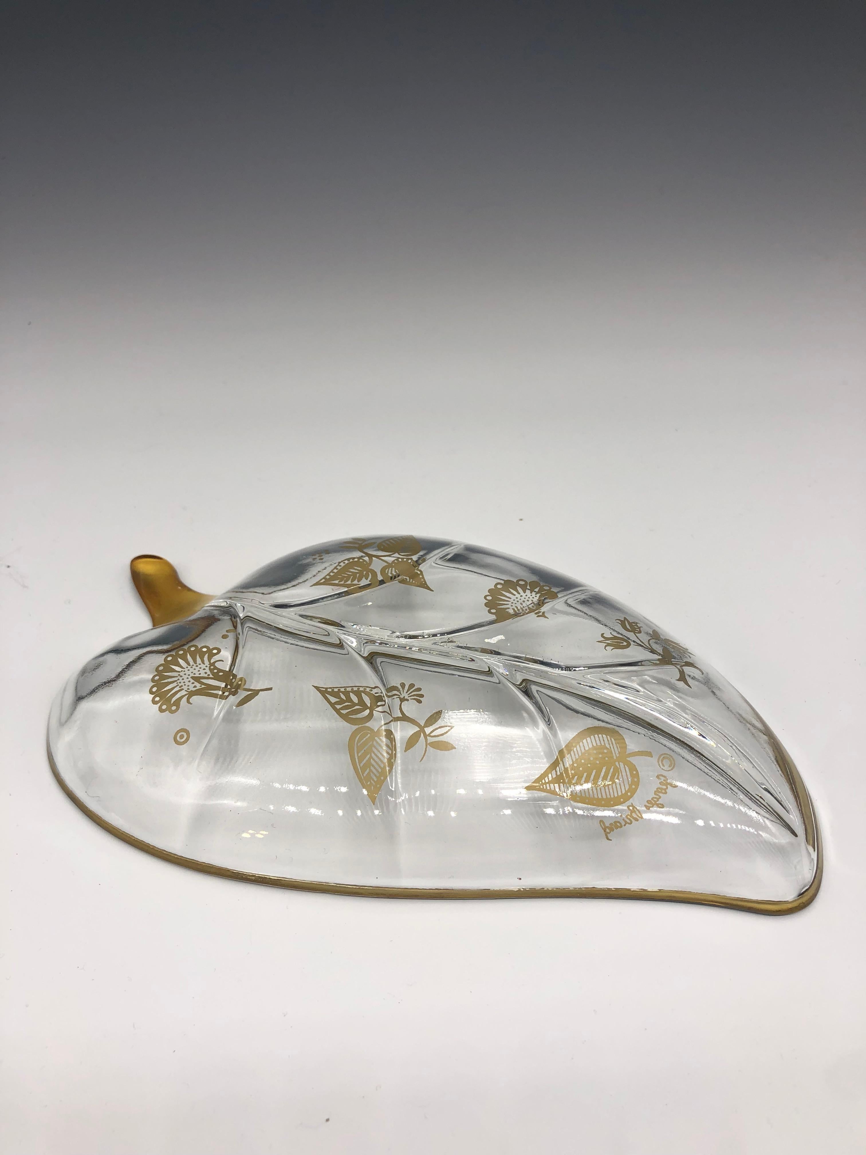Vintage Georges Briard Clear Leaf Tray Dish With Silver Floral Detail 3