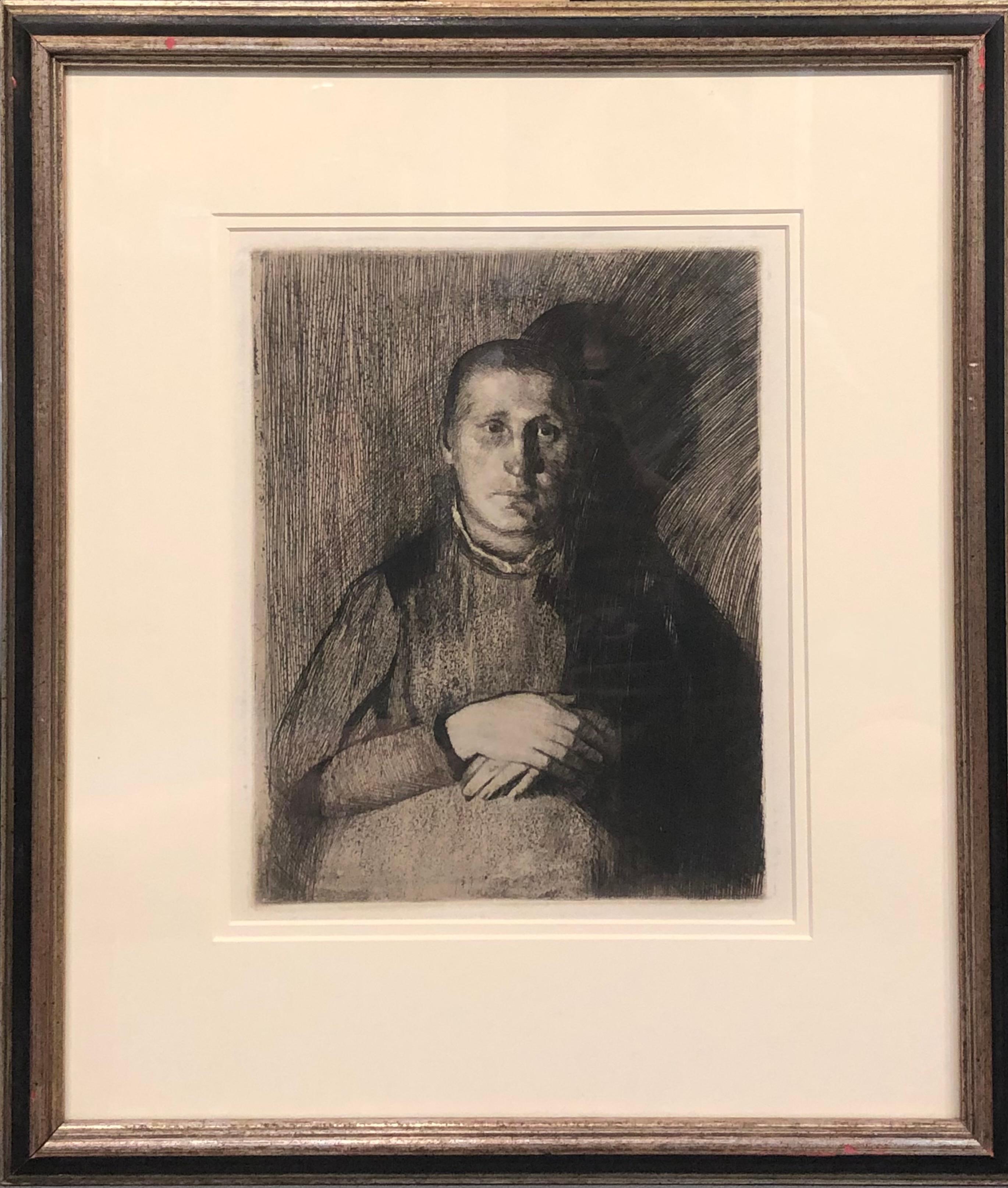 Mujer con las manos cruzadas (Frau Mit Unereinandergelegten Handen) - Art de Käthe Kollwitz