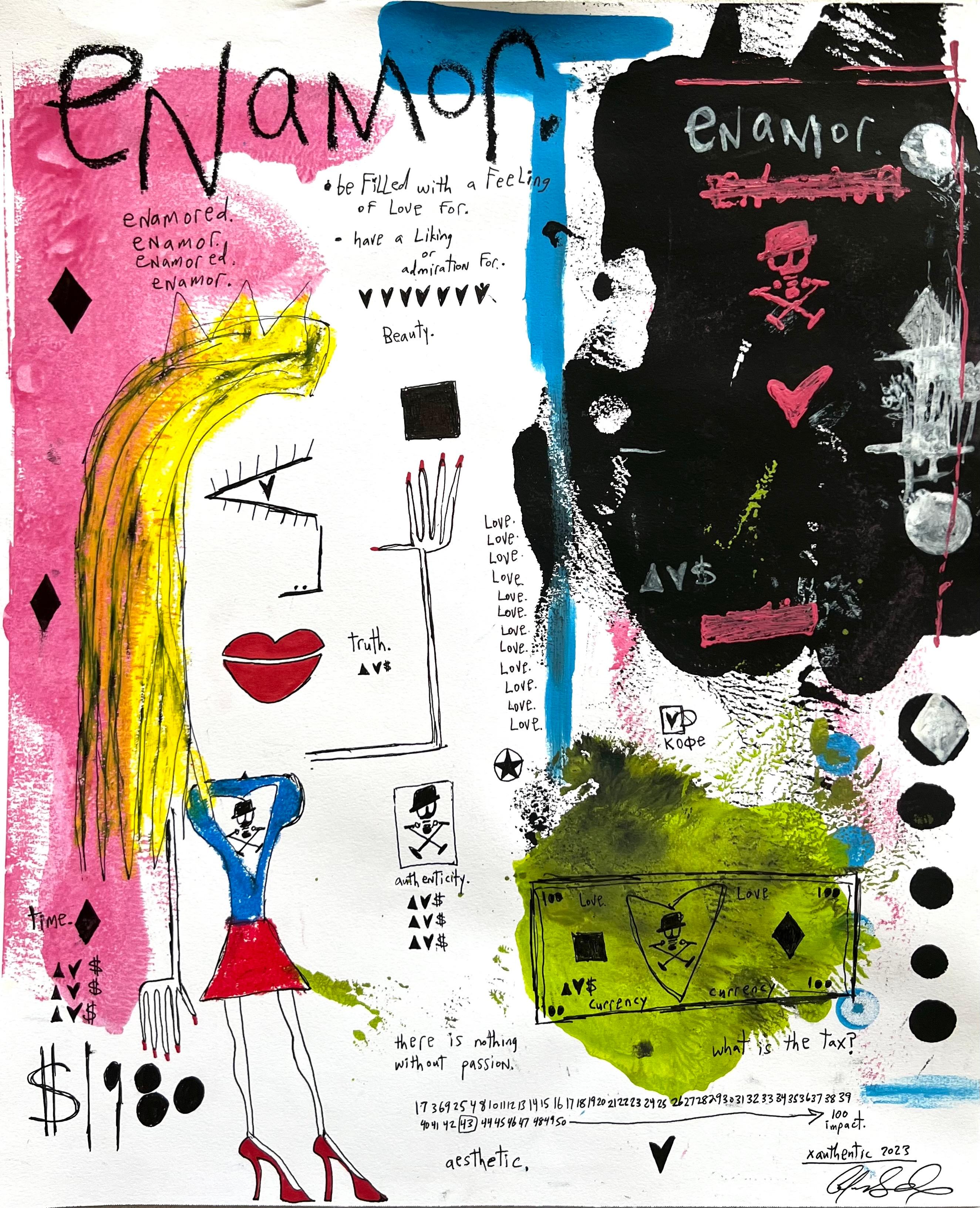 Enamoramiento - Obra figurativa sobre papel con texto