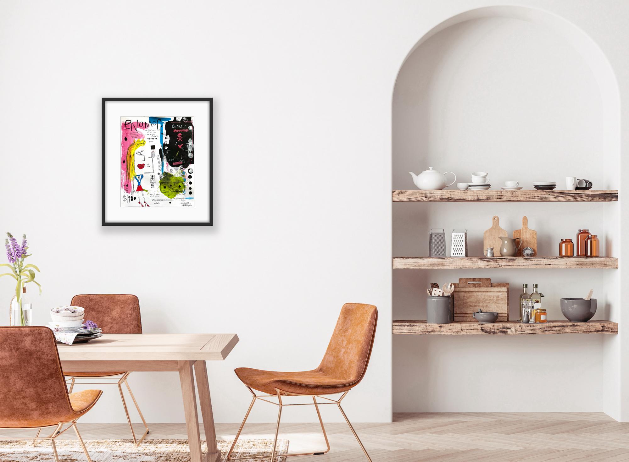 Enamor - Figurative work on paper with text - Contemporary Painting by Adam Baranello