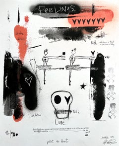 Sentimientos - Obra figurativa sobre papel con bailarinas y texto