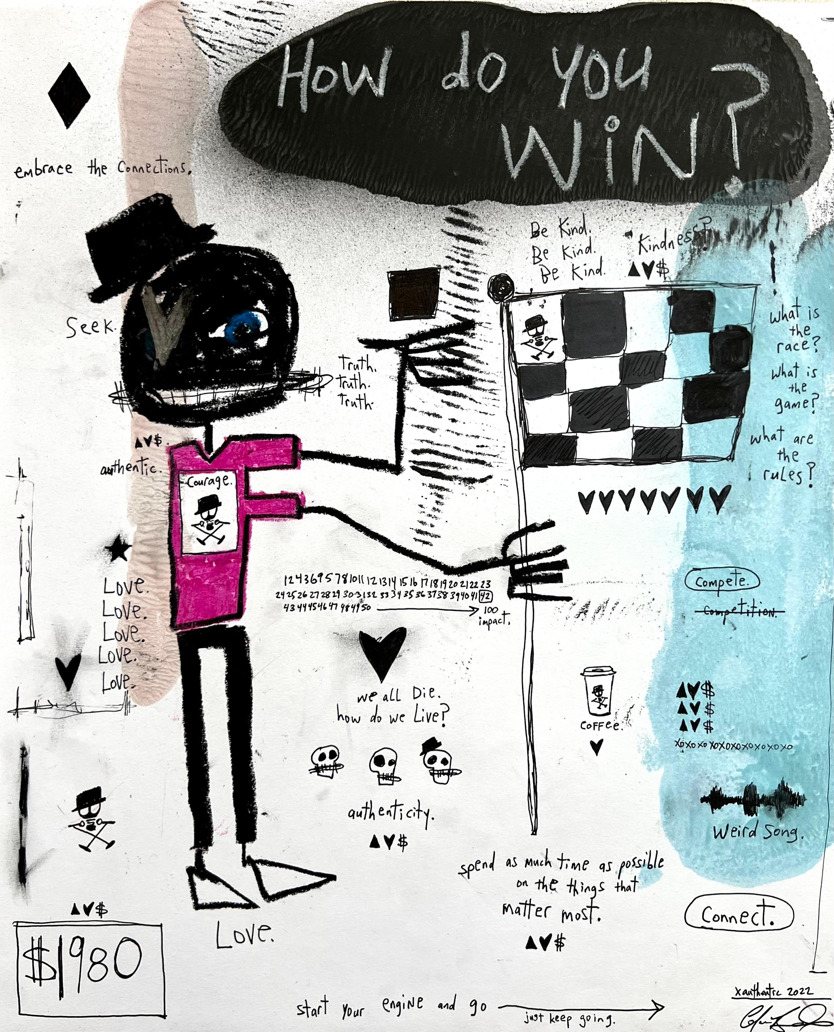 "Cómo se gana" - Obra figurativa sobre papel con texto