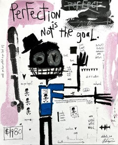 « Perfection n'est pas la voie d'un objectif » - œuvre figurative sur papier avec texte