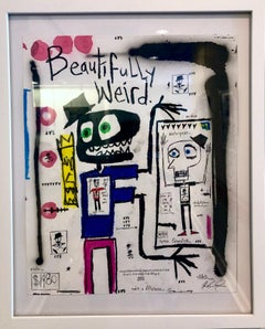 "Beautifully Weird" - Disegno figurativo su carta con testo