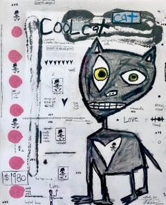 "Cool Cat" - Disegno di gatto su carta con testo