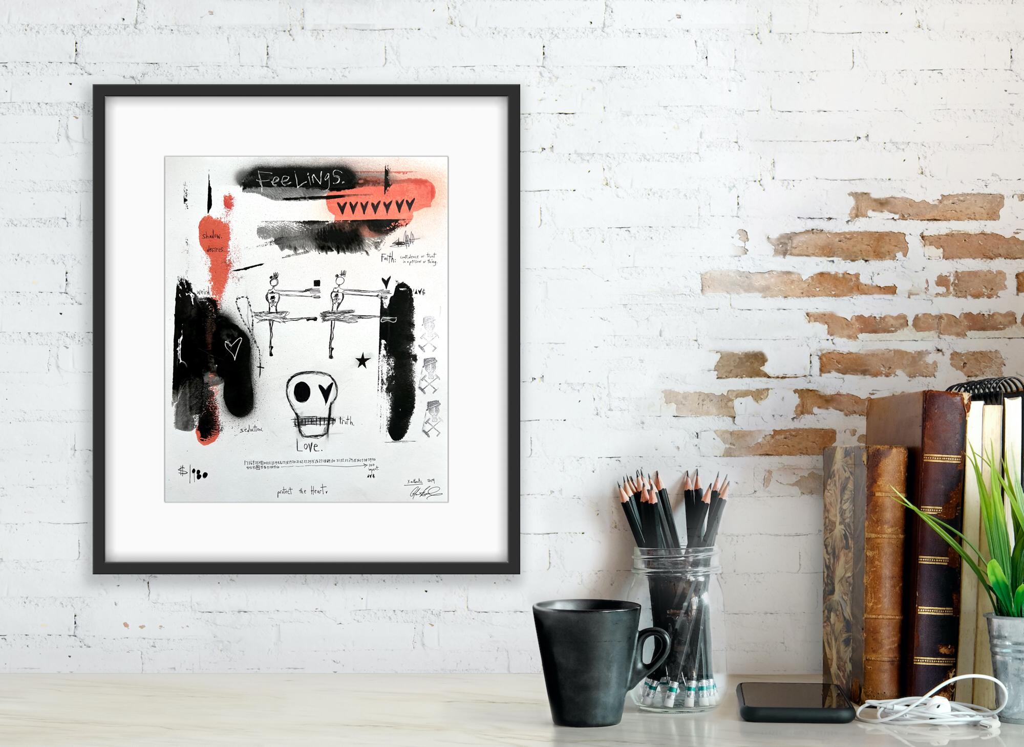 Feelings - Figurative work on paper with ballerinas and text - Contemporary Art by Adam Baranello
