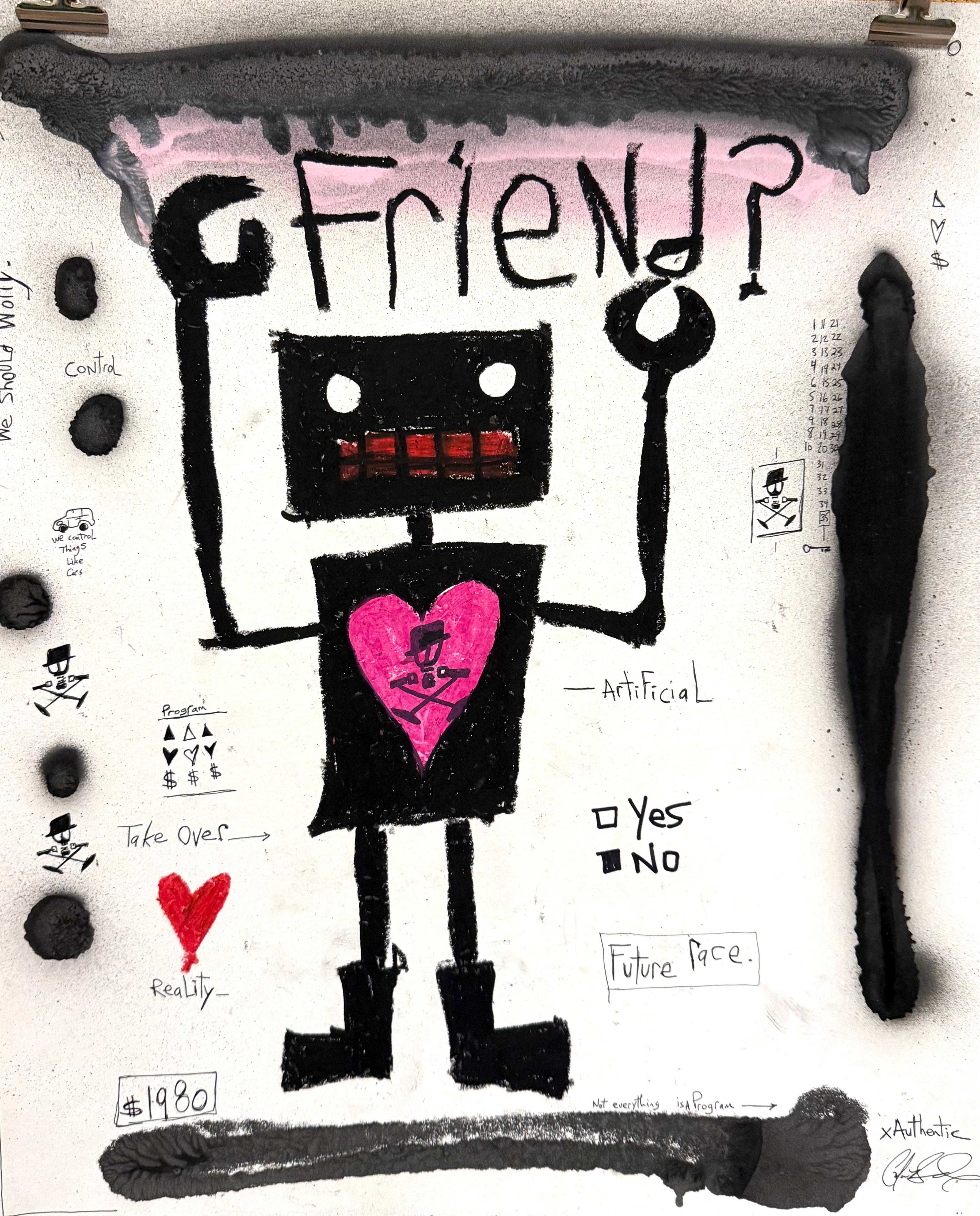 Friend - Figurative work on paper with text