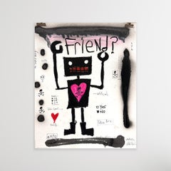 Ami - Travail figuratif sur papier avec texte