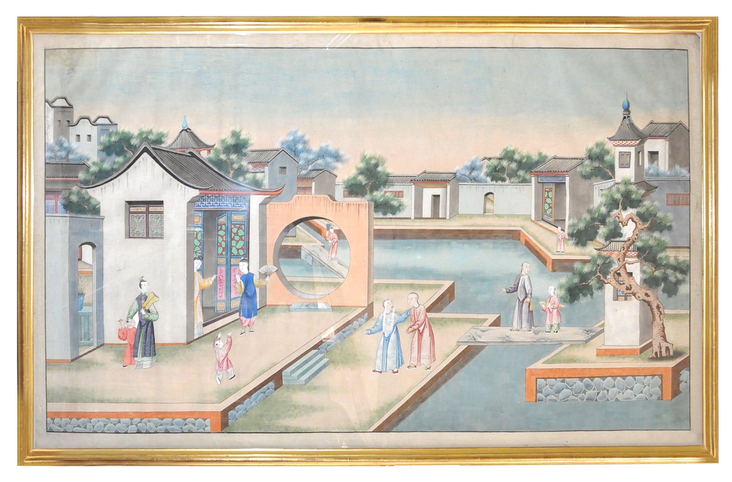 19th Century Chinese school Landscape Art - [CHINESE SCHOOL]. Two Watercolour Scenes. 