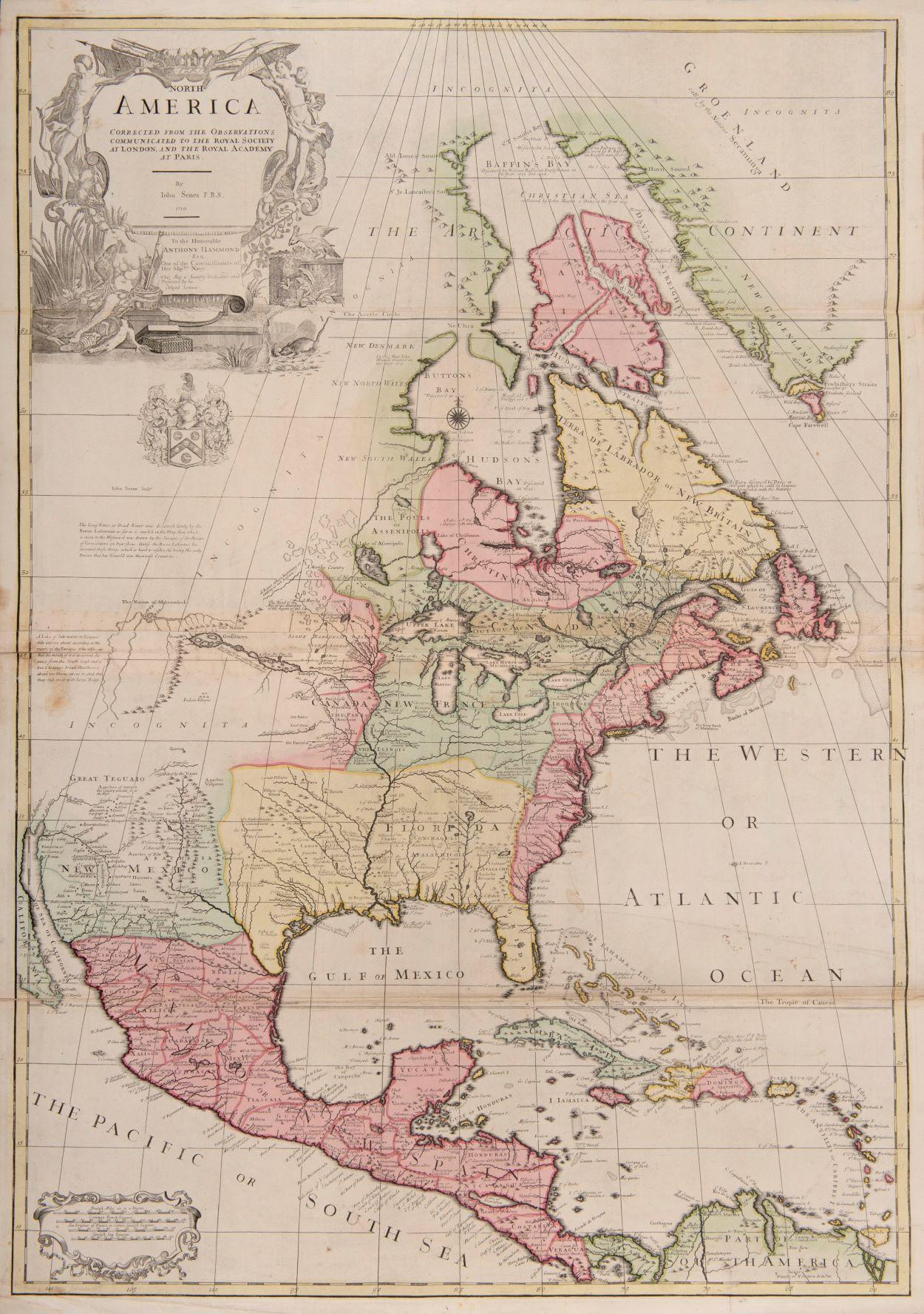 one of the earliest large-scale English maps of North America - Art by John Senex