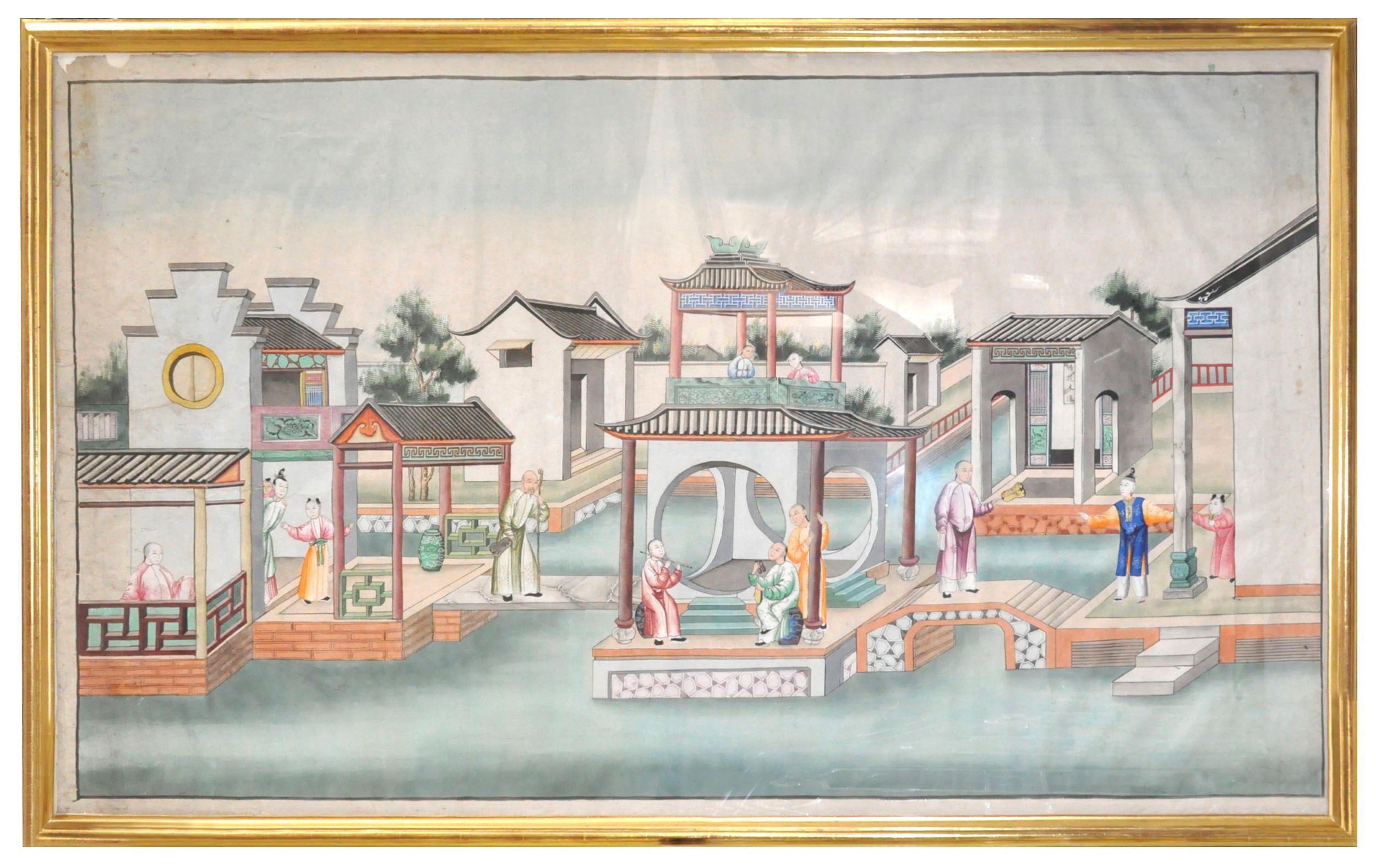 [CHINESE SCHOOL]. Two Watercolour Scenes.  - Art by 19th Century Chinese school