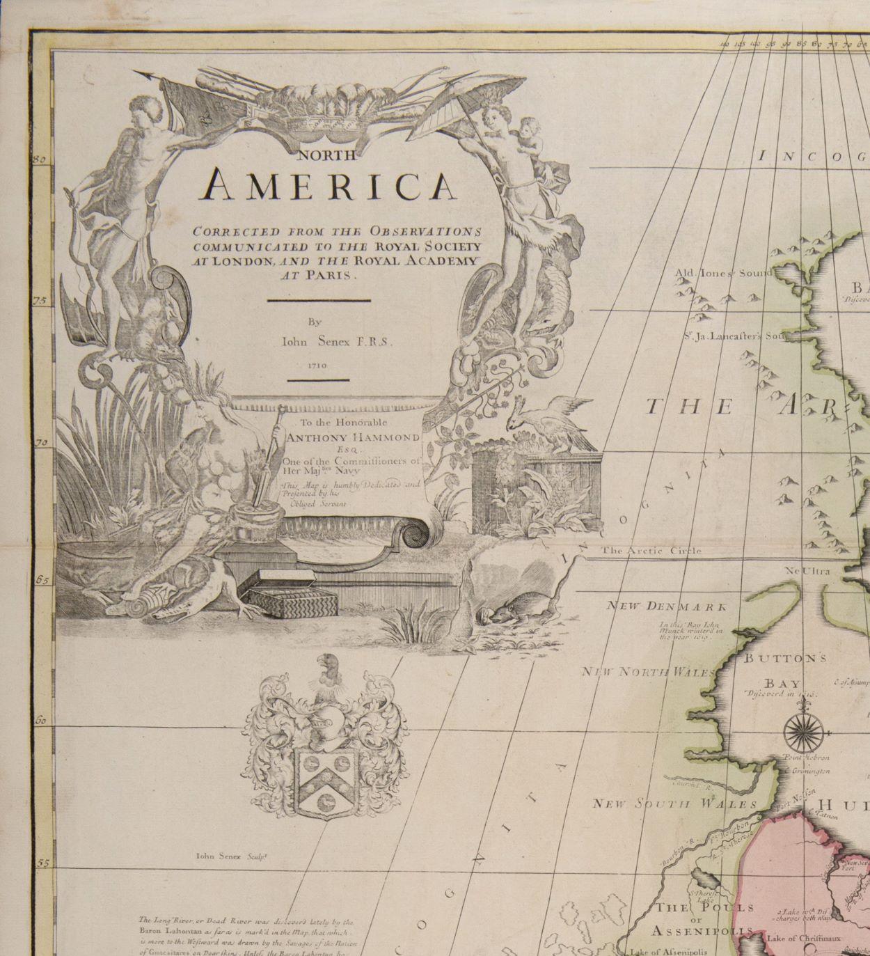 l'une des premières cartes anglaises à grande échelle de l'Amérique du Nord - Naturalisme Art par John Senex