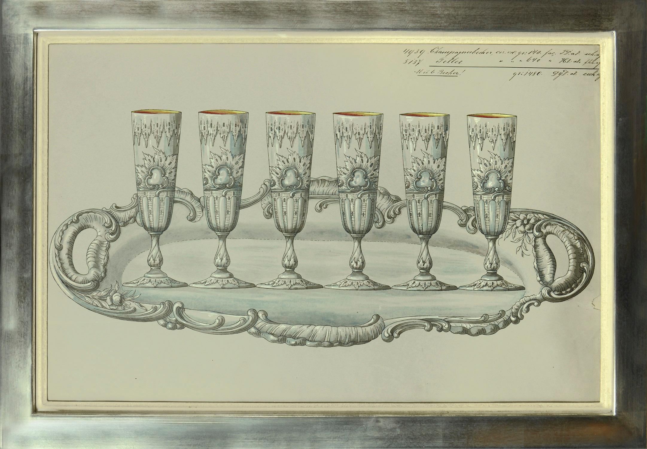 Collection of Watercolour Designs for Silverware. For Sale 1