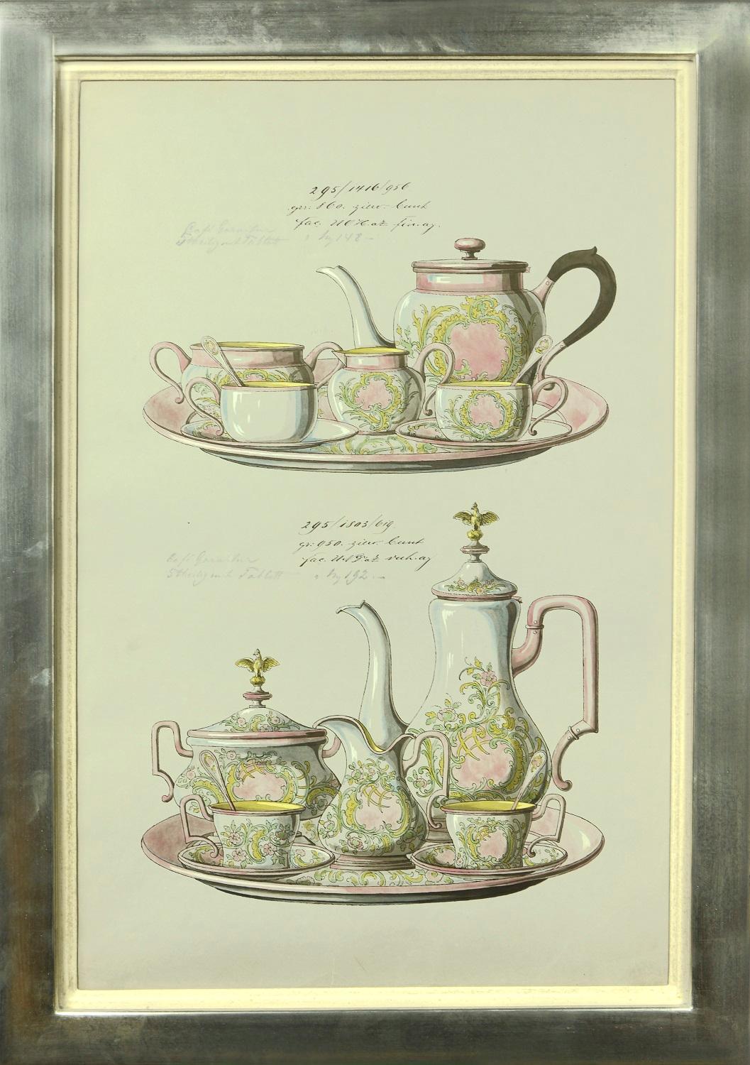 Collection of Watercolour Designs for Silverware. For Sale 2