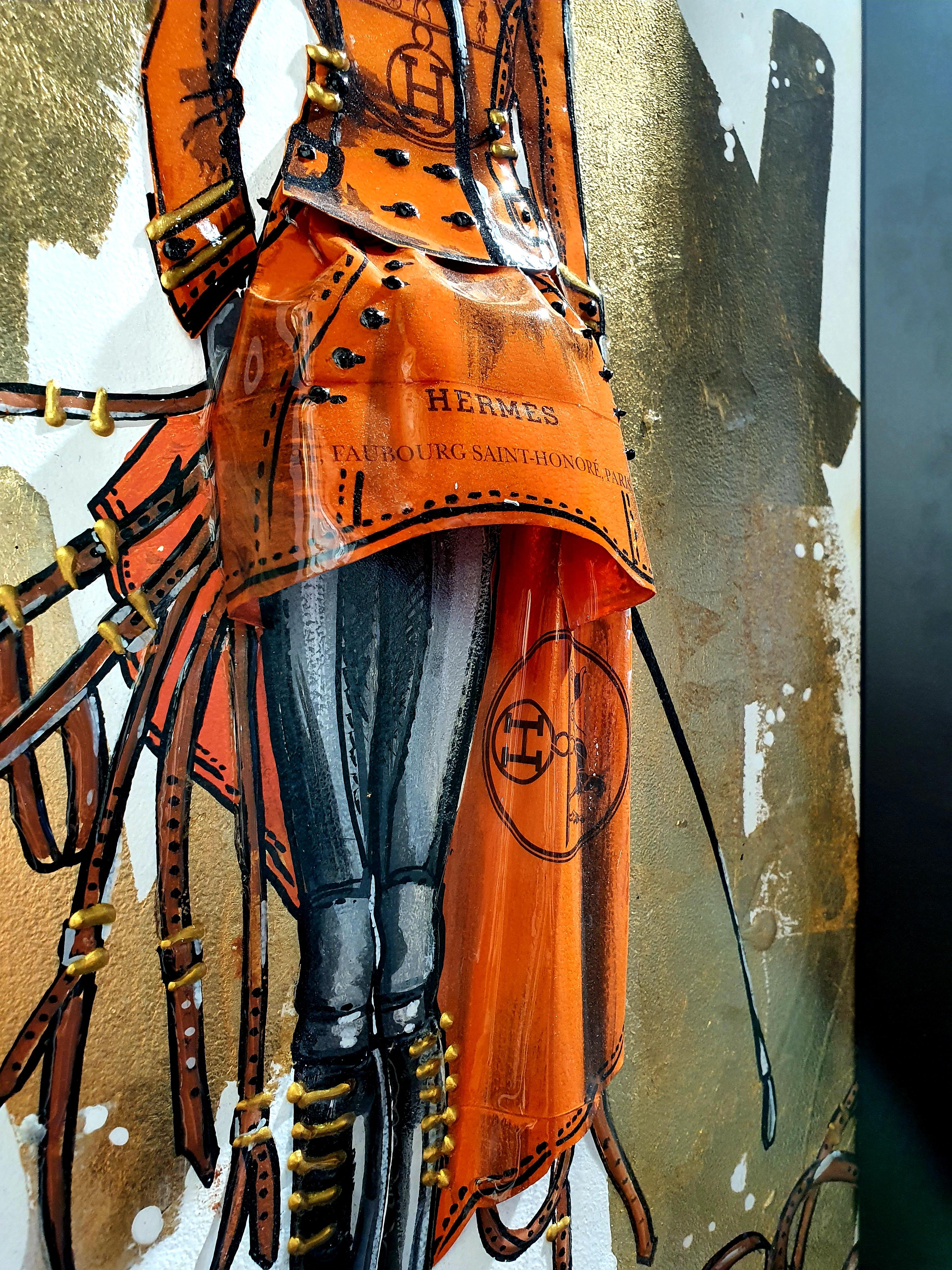 HERMES HOMMAGE - 3D Sculptures on canvas - Gold Figurative Sculpture by RACHEL BERGERET